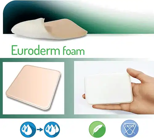 پانسمان فوم یورودرم یوروفارم Eurofarm Euroderm Foam ابعاد 15*15 سانتی متر کلینیک زخم مشهد پانسمان یورودرم فوم
