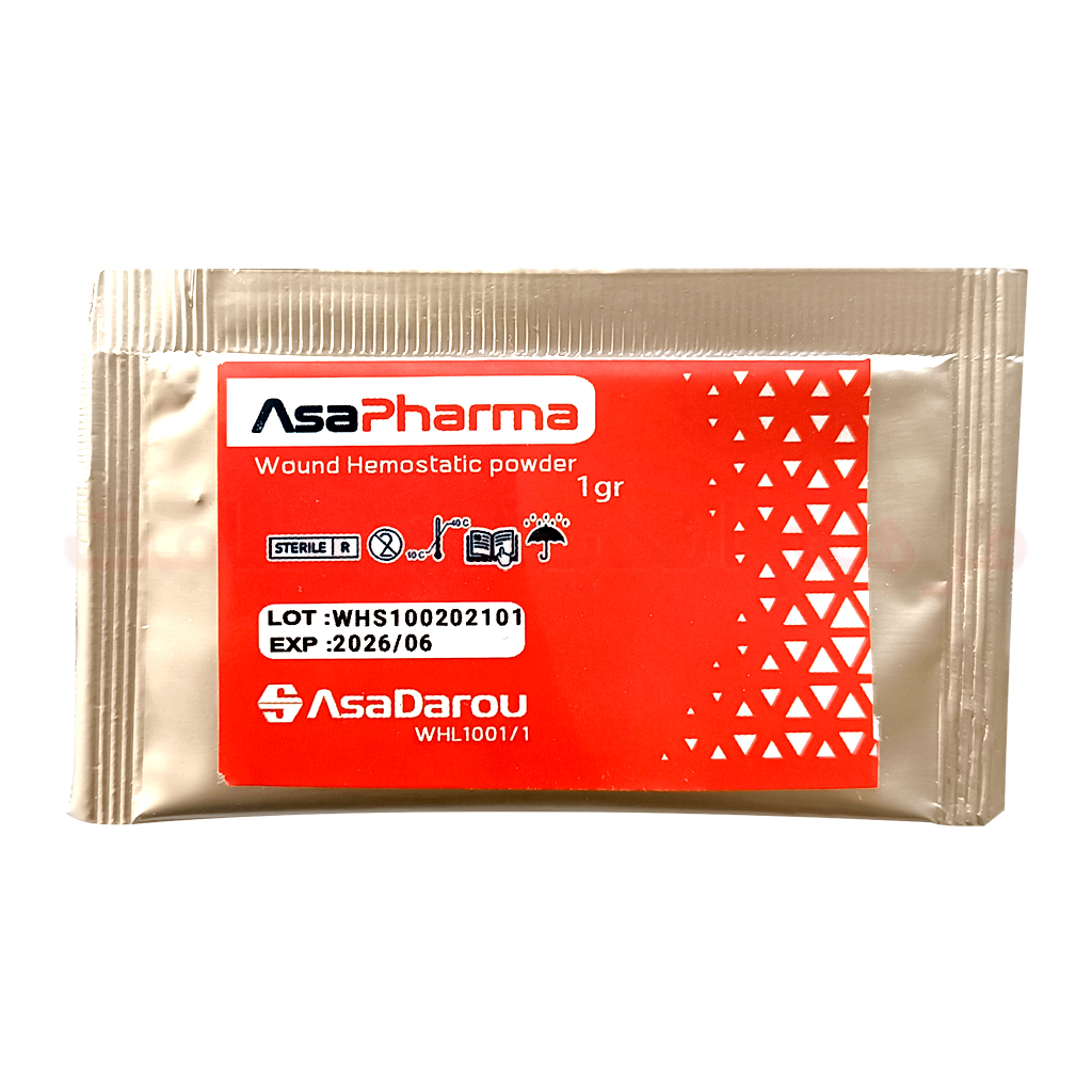 پودر بند آورنده خونریزی آسافارما 2 گرمی کلینیک زخم مشهد پودر بند آورنده خونریزی آسافارما